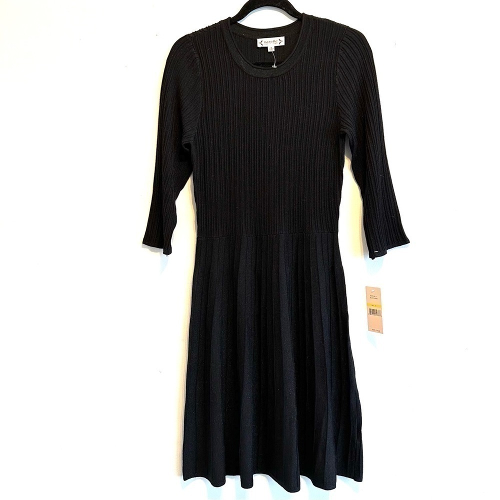NWT NANETTE LEPORE Pleated Shimmer Lurex Fit & Flare Knit Cocktail Mini Dress